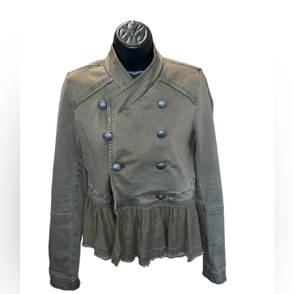 FREE PEOPLE Womens Olive Green Military Ruffle Hem Jacket Size XS - Picture 7 of 13